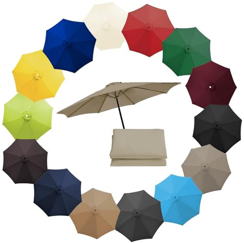 Sonnenschirm Ersatzbezug, UV-Schutz Ampelschirm Bezug, 200/270/300cm 8 Streben/6 Streben Outdoor Markt Tisch Schirm Schirm Baldachin Regenschirm Ersatz Stoff(Top color,8 ribs-3m(9.8ft))