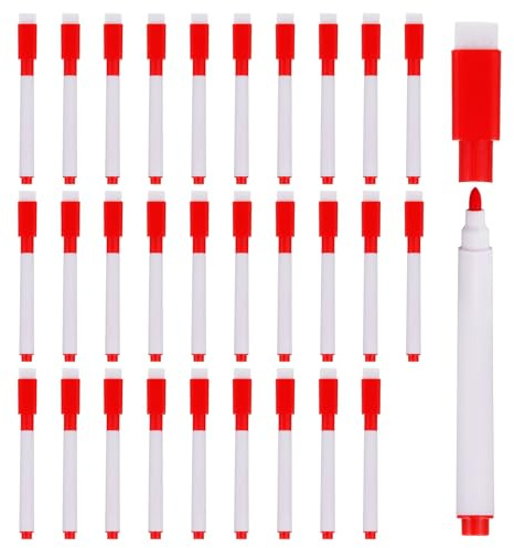 PATIKIL 60er Packung Whiteboard Marker Stifte rote Tinte weißer Stift | feine Spitze, Mit Radierkappe, Für Büro Zuhause Klassenzimmer