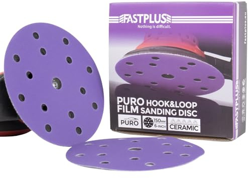 Film Schleifscheiben 150mm Klett 50 STÜCKE Lila Fertigstellung Film-Schleifpapierscheibe 320 Körnung Keramik schleifpapier Rund für Auto und Holzbearbeitung