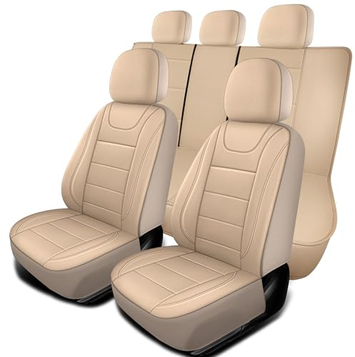HChengkikz Car Seat Covers, Quilting Leather Seat Covers Full Set, Waterproof Faux Leather Automotive Seat Covers for Cars, Universal Car Seat Protectors Fit for Cars, Suvs, Trucks, Airbag Compatible