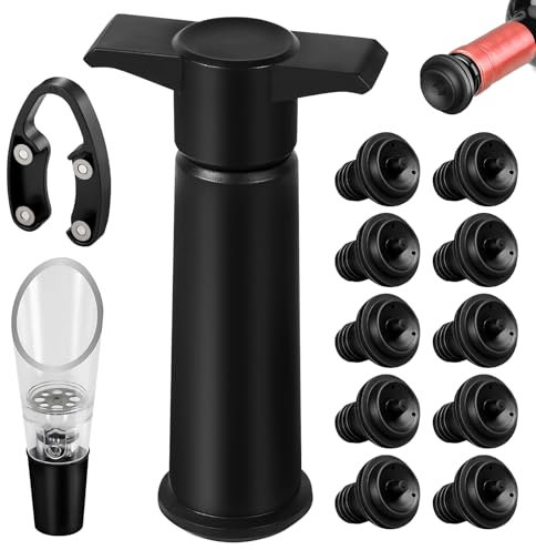 Weinpumpe Vakuum: 1 Pumpe Und 10 Stopfen Schwarzer Weinstopper, Luftdicht, Oxidation Verhindern, Für Weingenuss (Schwarz)