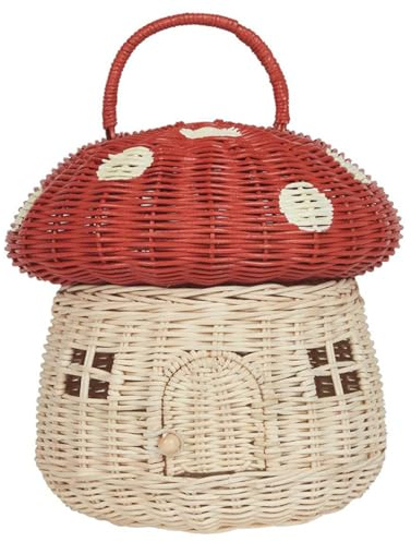 Cesta de champiñones Cesta de champiñones en forma de casa con tapa con canasta de ratán decorativa portátil con mango de fotografía Regalos para la canasta de forrajes de hongos para niños