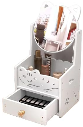 Verve Jelly Organiseur de maquillage de bureau, tiroir de rangement pour produits cosmétiques avec miroir rabattable, miroir de courtoisie, boîtes de rangement pour bijoux de bureau pour filles