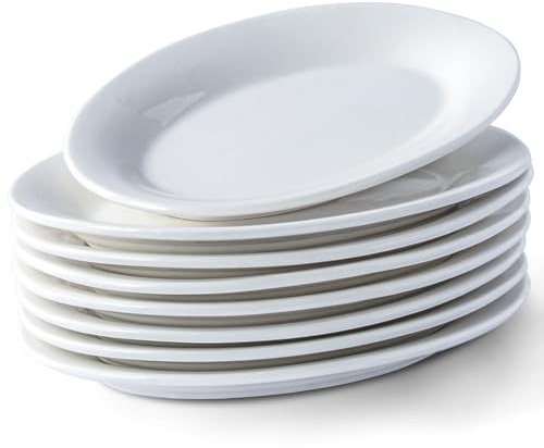 XINLTC 8 Pieces 8 Inch Ceramic Oval Appetizer Plates, Porcelain Dessert Plates, Small Salad Plates Set, Small White Serving Plates for Salad, Appetizer, Snack, Sushi, Microwave, Dishwasher Safe