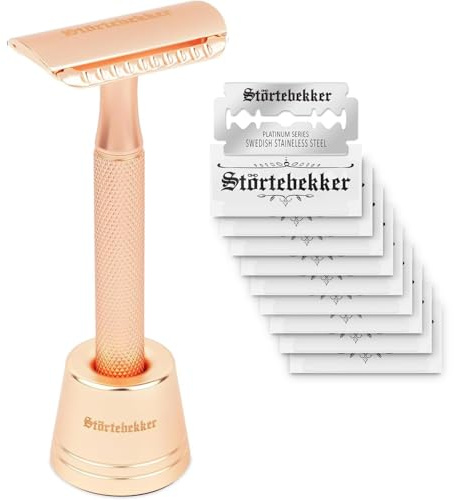 Störtebekker® Premium Rasierhobel 'Oslo' im Set mit Störtebekker Premium Rasierständer 'Oslo' in Rosé-Gold - Edle matte Optik, rutschfester Griff, massiver Stand - Rasierset Herren - Geschenkidee