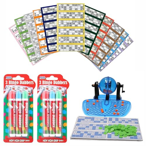 M1SS Bingo Set – 6 Bingo Dabbers, 1 x Bingo Book Any Colour & Bingo Machine – Complete Bingo Kit – Bright Colors – Perfect for Bingo Lovers, Parties & Events