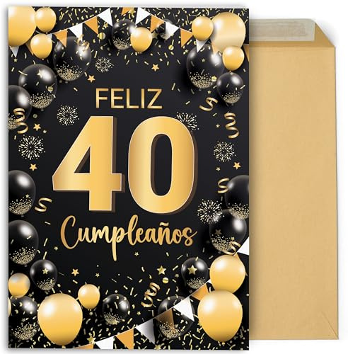 CONTRAXT Tarjeta regalo felicitación de Cumpleaños 40 Años. Detalle regalo postal original grande 42x30 cm abierta felicitaciones feliz cumpleaños familia amigos compañeros (40 Años)