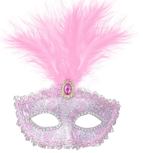Hshenjhu Venezianische Maske, Maskerade Augenmaske, Feder Spitzen Maskenmaske, Spitze Masken Damen für Fasching Maskenball Karneval Abendkleid Party Hochzeit Halloween Kostümzubehör