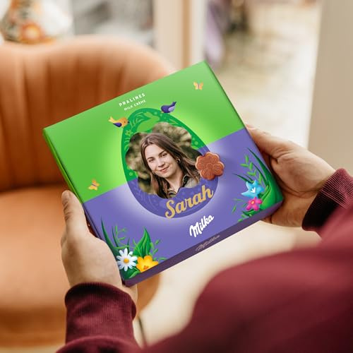 Milka Schokolade Personalisiert - Herzförmige Pralinen, Schokoladengeschenke mit Haselnuss-Nougat Cremefüllung mit Liebe gemacht von YourSurprise (110 Gramm - Milka Ostern)