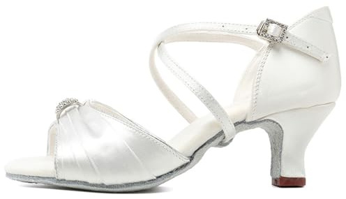Hixingo Tanzschuhe Damen Latein Diamant 5.5CM, Tanzschuhe Latein Damen Glitzer für Ballsaal Party Salsa Pole-Dance Tanzübung Performance Schuhe (1803 Weiß,36)