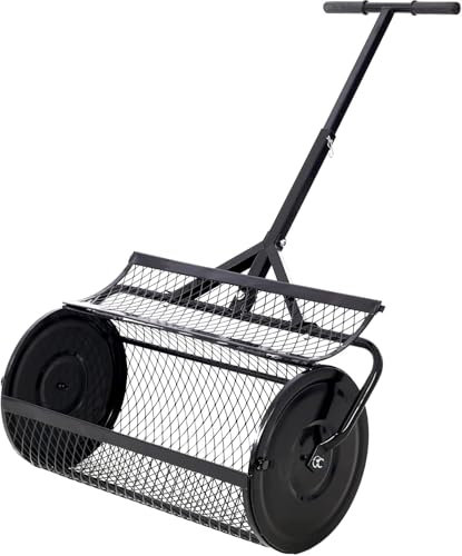 BCSRVCE Spandiconcime per Torba per Prati, Rullo spandicompost, spandiconcime in Rete Metallica Resistente da 24 Pollici, spandiconcime per terriccio per piantagione e Semina (24x13, Nero)