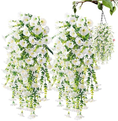 Dranng Confezione Da 2 Petunia Pianta Finta Cadente Petunia Appesa Piante Artificiali Da Balcone Fiori Finti Per Decorazioni Da 77 Cm Per Decorazioni Da Balcone, Matrimoni, Decorazioni Da Parete, Ecc