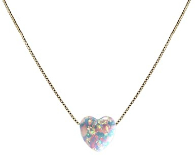 Edellis Weiße Opal Herz Halskette mit 14 Karat Gold Gefüllt Venezianer Box Kette | Herz Halskette | Weiße Opal Schmuck | Herz Schmuck | Länge 42-48 cm