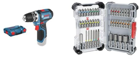 Bosch Professional 12V System Cordless Drill Driver (incl. GFA 12-B Drill Chuck Adapter, 2X L-BOXX Inlay, Without Battery/Charger) + 43x Extra Hard Screwdriver Bit Set (197 x 110.5 mm, Accessories)
