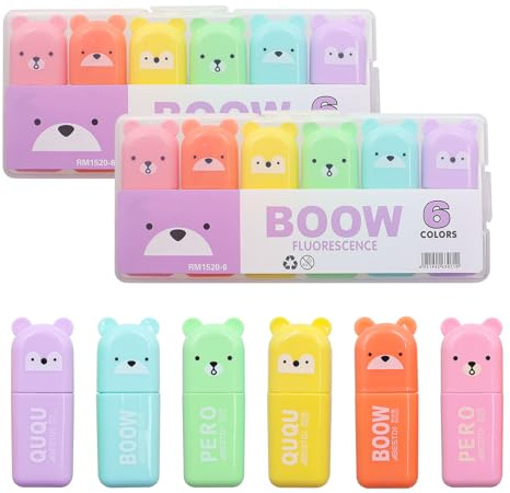 ZHIQIN 18 Stück Mini Textmarker Klein Textmarker Lustige Macarons Textmarkere 6 Farben Cartoon Marker Mini Highlighter Stift Set für Kinder Erwachsene Geschenke Schulsachen Bürobedarf