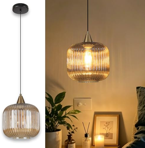 bomiel Bernstein Rillenglas Pendelleuchte Ø20cm | Modern, Vintage, Retro