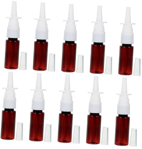 OFFIGAM Vaporisateur Nasal Rechargeable 15 Ml Lot De 10, Mini Vaporisateur à Brume Fine En Pet Marron, Format Compact Pour Usage Nasal, Voyage Et Usage Extérieur Bouchon Transparent