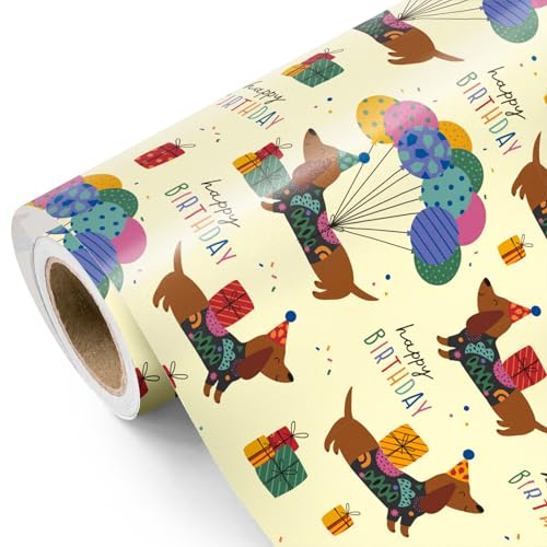 Ruspepa Omslagspapper för valp – minirulle – 43,2 cm x 5 m – gult födelsedags omslagspapper perfekt för barn pojkar flickor, babyshower