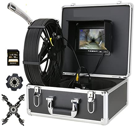 Videocamera for l'ispezione dei tubi fognari AHD 1080p DVR Monitor da 7 pollici, IP68 Camera fognaria con di endoscopio industriale con oleodotto di scarico del localizzatore per Fognature(40 m)