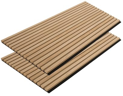 Walleu - Pack de 2 Panneaux Acoustiques Décoratifs 120 x 60 cm - Plaques en Bois de Chêne Naturel et Feutre Noir - Faciles à Installer dans la Décoration – Chêne Naturel Feutre Noir