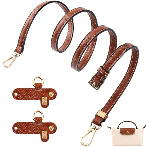 Bomtop Schultergurt für Longchamp aus Leder, Damen Tasche Schulterriemen Einstellbarer - Braun, Taschengurte zum Wechseln für Minitaschen ohne Stanzen von Löchern, Haltbar Umhängetasche Schultergurt