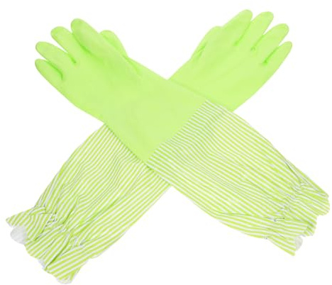 Veemoon Lining Kitchen Dishwashing Gloves Thickened Winter Household Cleaning Gloves with Decorative Edge Comfortable Reusable Protection for Washing Dishes and Cooking Tasks