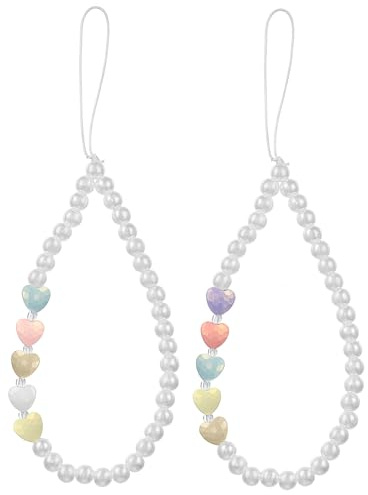 TOGEVAL Dragonne Pour Téléphone Portable En Perles Cœur Lot De 2, Accessoire Suspendu, Décoration Amour, Légère Et Pratique, Style Féminin, Taille Compacte, Couleur Aléatoire