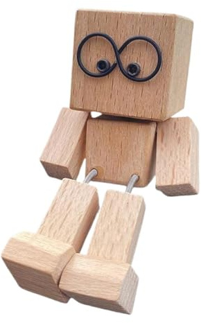 Spring-Legged Wooden Dancing Man with Wobbly Legs – Auto-Shaking Figure for Car Dashboard, Handmade Beechwood Desk Toy, Removable Magnetic Glasses, Vibration-Activated Stress Relief