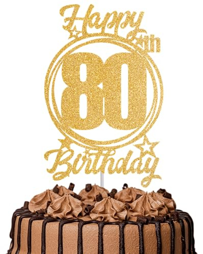 1Pc Happy 80th Birthday Cake Topper – Gold Glitter “Cheers to 80 Years” Decoration | 80 & Fabulous Cake Topper for Women Men | Birthday Party or Anniversary Cake Decor Supplies