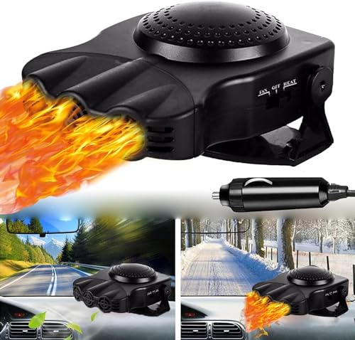 WEQNGIU Chauffage de Voiture Portable 12V 200W - Dégivreur de Voiture - Chauffage Rapide en 30 Secondes - Prise de dégivrage dans l'allume-Cigare - Dégivreur de Pare-Brise 2 en 1 pour Voiture