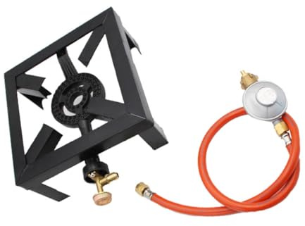 POPETPOP Fornello a Gas Da Campeggio Regolatore Pressione, Bruciatore Portatile in Acciaio Resistente, Stufa a Propano Compatta Per Cucina Esterna, Picnic, Escursionismo e Barbecue