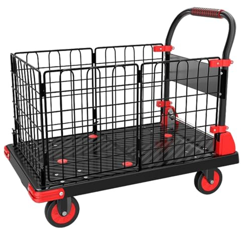 GWZHQIF Platform Trolley With Guardrails,wheeled Goods Transporter,load Capacity 200/400kg,suitable For Gardens Warehouses And Supermarkets(Size:73x49cm)
