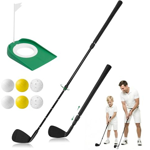 Wood Homing Golf Putter Verstellbar – Golf Trainings Putter Rechts Hand für Kinder Erwachsene mit 6 Übungsbällen und Putting Cup mit Flagge Golf Training Set für Indoor Garten
