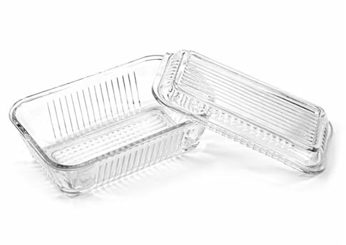 YSAMAX Butter Glass Dish with Lid, Heat-Resistant, Transparent Design, Durable Construction, Easy to Clean, Stackable, Ideal for Home Kitchens, Restaurants, Cafés & Bakeries