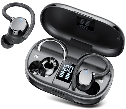 Wireless Earbuds, Bluetooth 5.4 Headphones with 4 ENC Noise Canceling Mic, 128H Stereo Dual LED Display Ear Buds, Bluetooth Earphones with Earhooks, IP7 Waterproof Wireless Headphones for Running