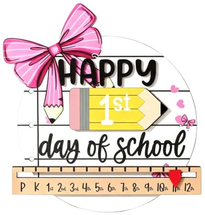 First Day of School Sign – Wooden Milestone Board, Erasable Keepsake | Skolminneskort – återanvändbar fotoskylt för förskolelever | Träskärm, skrivbara ytor för klassrumsprop