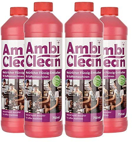 AmbiClean Universal-Entkalker für Kaffeevollautomaten, Kaffee-Maschinen, Wasserkocher etc. | 100% Natürlich | Made in Germany | Für Jura, Siemens, Delonghi, Krups, Melitta, Bosch uvm.| 4 x 750ml