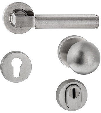 ck-türbeschläge Feuerschutzgarnitur Bauhaus Edelstahl matt/EN 1906 DIN 18273 / TS 40-66 mm - WE m. ZA DIN R Kugelknauf