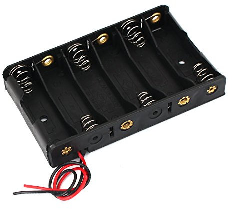 sourcing map 9V Salida 6 x AA Batería Abierto Marco Soporte Celda Estuche Caja 150mm Cable Conductor Negro