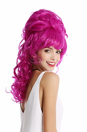 WIG ME UP- GF-W2418-TF2405 Peluca mujer larga rizada barroco los 60 retro recogido alto deshecho flequillo color lila flourescente