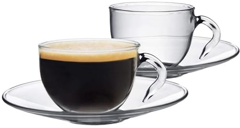 Argon Tableware Clear Glass Espresso Cups & Saucers - 60ml - Pack of 2