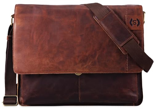 STILORD Athos Businesstasche Leder Herren Damen 15,6 Zoll Laptoptasche Messenger Bag Vintage Umhängetasche viele Fächer & groß Elegante Aktentasche aus echtem Leder Farbe:Mocca - Dunkelbraun