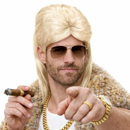 Vokuhila Perücke Proll Wig | Motto Bad Taste Party | für Ihr Faschings-Karneval Kostuem (Vokuhila - wasserstoffblond)