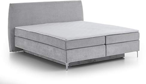 Atlantic Home Collection Boxspringbett LYNN, 160x200 cm, inkl. Bettkasten beidseitig und Topper (Härtegrad H2), hellgrau, ovales Kopfteil