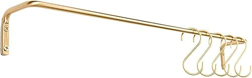 TentHome Barra in ottone per la cucina, asta sospesa con 5 ganci di stoccaggio per bagno, mensola da parete per pentole senza foratura, antiruggine (40 cm)