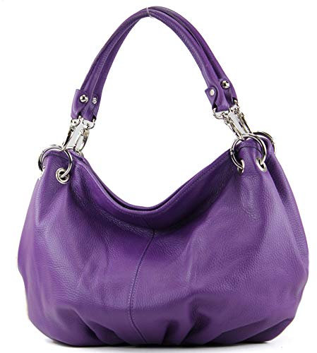 modamoda de IT40 Damen Leder/Nappaleder Schultertasche Hobo Bag handmade in Italy, Farbe:Purple Leder