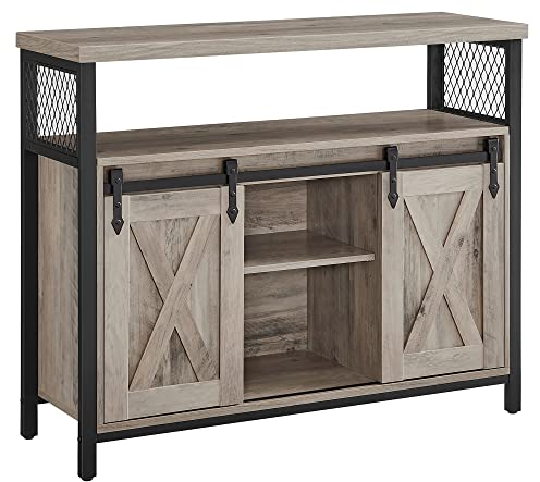 VASAGLE Sideboard, Küchenschrank, Aufbewahrungsschrank, mit 2 Schiebetüren, 33 x 100 x 80 cm, verstellbare Ablagen, Landhausstil, für Wohnzimmer, Greige-schwarz LSC092B02