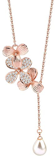 BNQL Collar de flor de orquídea con perlas en forma de gota, joyas para bodas y damas de honor, 7 pulgadas, acero inoxidable, perla