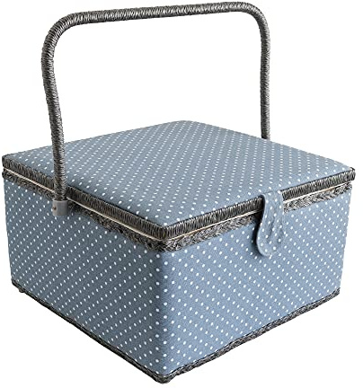 Korbond Panier à couture – Taille XL – Motif petits pois – 18 cm x 36 cm x 34 cm