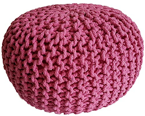 Pouf Ø 45 cm Sitzpouf Sitzpuff Grobstrick-Optik Pouf Strick Bodenkissen Höhe 30 cm pink Strickhocker